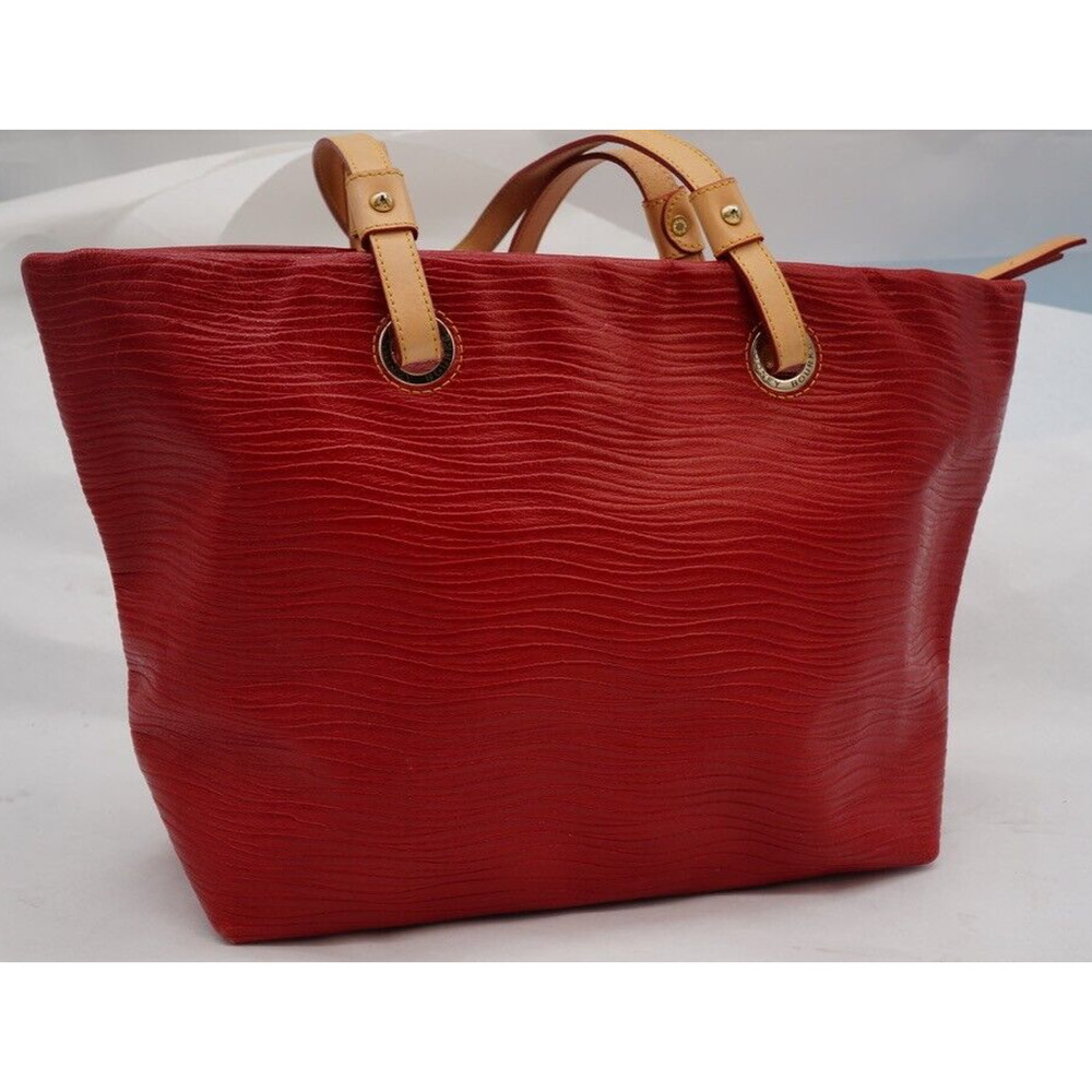 Dooney & Bourke Red & Saddle Brown Leather Grommet Shopper - Picture 2 of 14